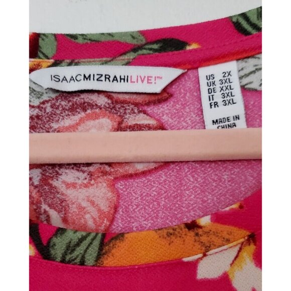 Isaac Mizrahi 2x Pink Floral Dress Short Sleeve Ruffle Accents Pullover - Picture 2 of 8